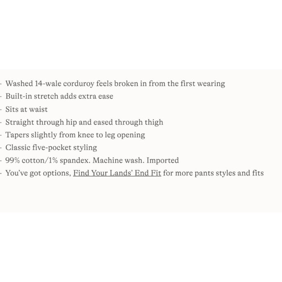 Lands' End pants Corduroy Traditional Fit Stretch Men's 34 x 30 beige tan cords - Picture 2 of 2